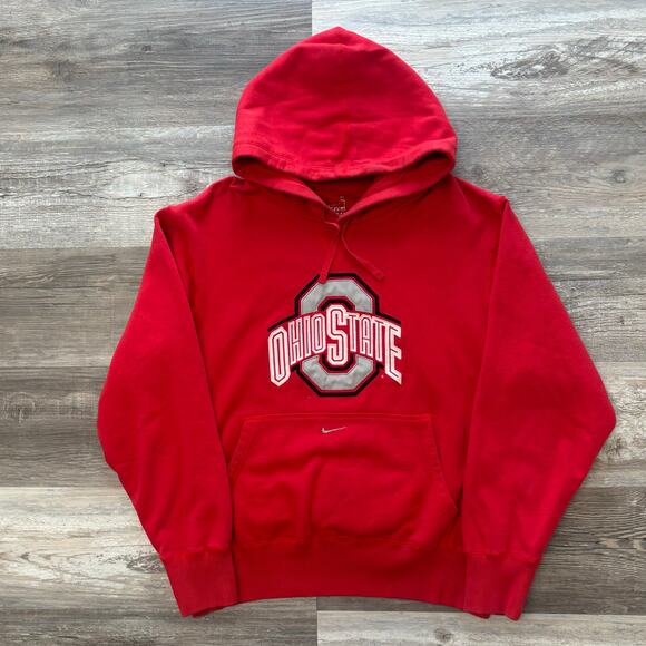 Nike Team Ohio State Buckeyes OSU Red Mens Medium Center Swoosh Pullover Hoodie - Picture 1 of 8